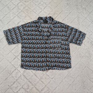 Prana Shirt Womens S Green Blue Geometric Iguala Top Retro Crop Button Up